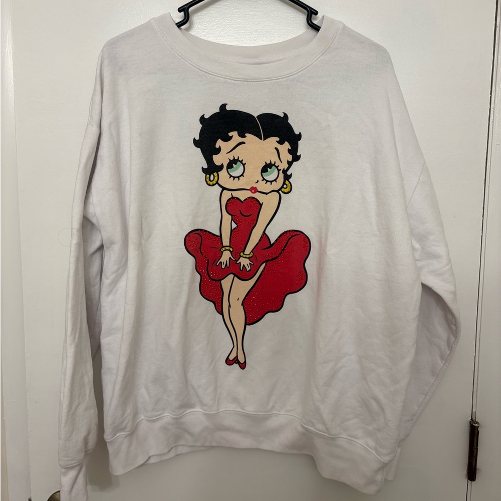 Betty Boop White Character Graphic Crewneck Pullover Sweatshirt Size XXL